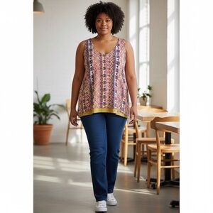 TRIBAL JEANS  Multicolor Geometric Tank Top size xl NWT